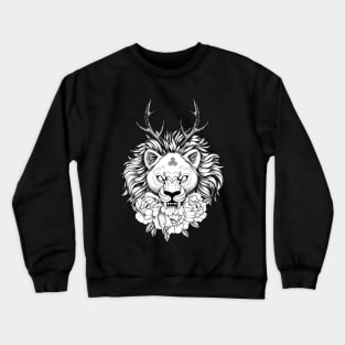 Wiccan lion with horns and flowers Crewneck Sweatshirt